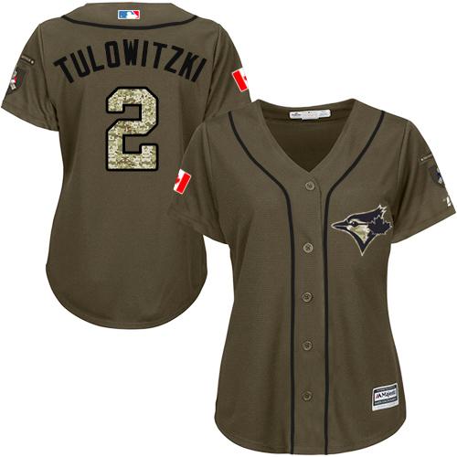 Blue Jays #2 Troy Tulowitzki Green Salute to Service Women's Stitched MLB Jersey - Click Image to Close